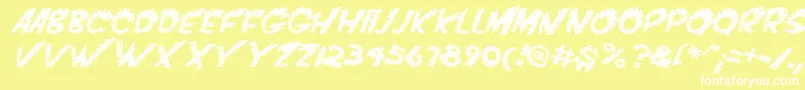 VtcScreamitloudslicedItalic-Schriftart – Weiße Schriften auf gelbem Hintergrund