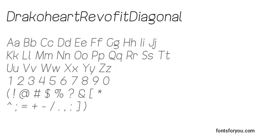 A fonte DrakoheartRevofitDiagonal – alfabeto, números, caracteres especiais