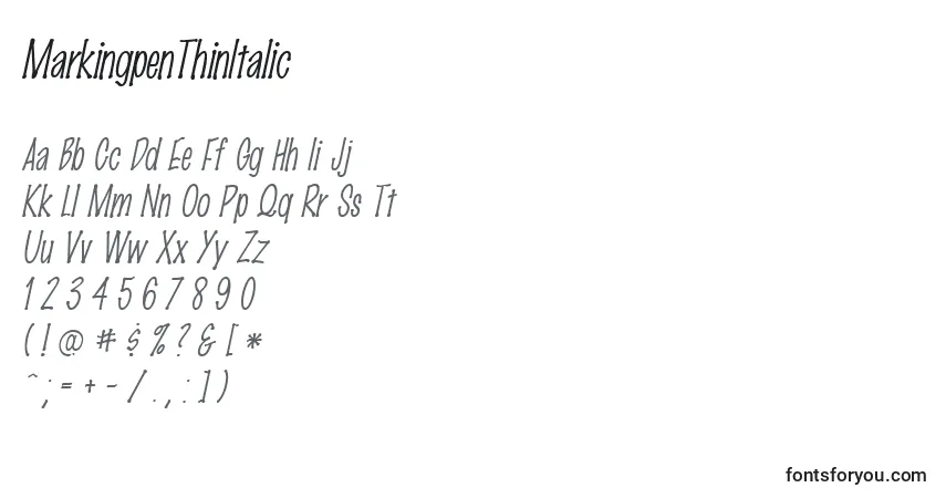 Шрифт MarkingpenThinItalic – алфавит, цифры, специальные символы