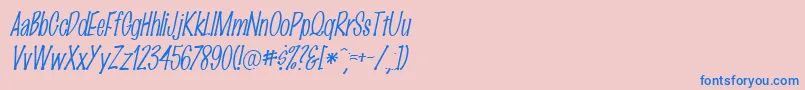 MarkingpenThinItalic-Schriftart – Blaue Schriften auf rosa Hintergrund