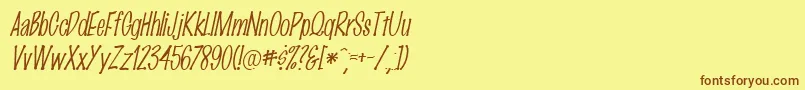 フォントMarkingpenThinItalic – 茶色の文字が黄色の背景にあります。