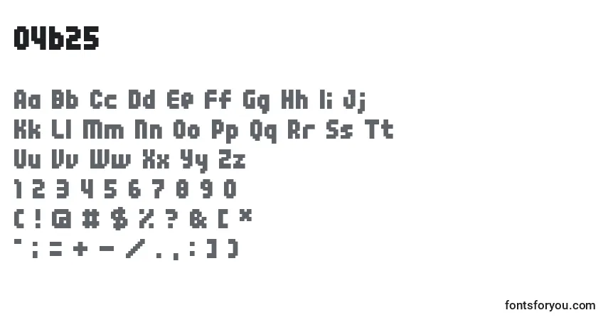 Czcionka 04b25 – alfabet, cyfry, specjalne znaki