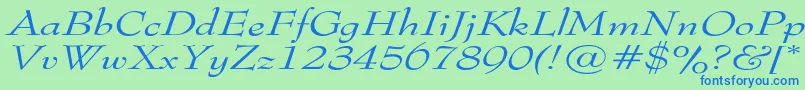 TophatextendedItalic-fontti – siniset fontit vihreällä taustalla
