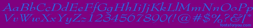 フォントTophatextendedItalic – 紫色の背景に青い文字