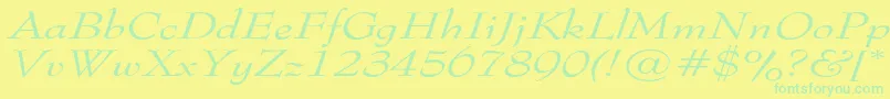 TophatextendedItalic-Schriftart – Grüne Schriften auf gelbem Hintergrund