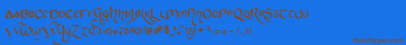 フォントStcht – 茶色の文字が青い背景にあります。