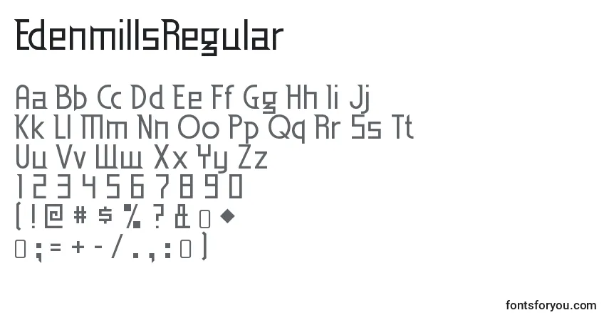 Czcionka EdenmillsRegular – alfabet, cyfry, specjalne znaki