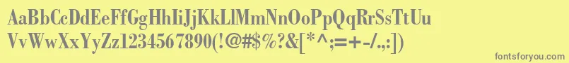 BodoniCondensedSsiBoldCondensed-fontti – harmaat kirjasimet keltaisella taustalla