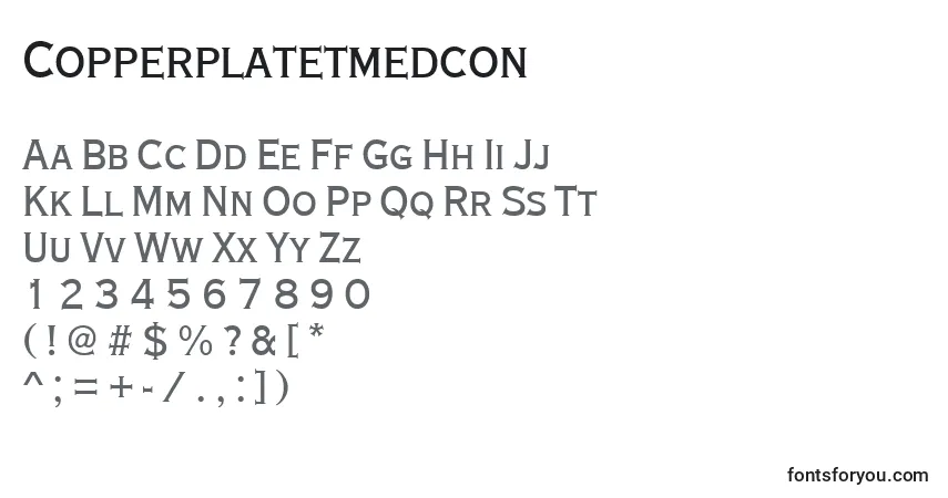 Czcionka Copperplatetmedcon – alfabet, cyfry, specjalne znaki