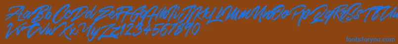 SkywalkerFreeDemo-Schriftart – Blaue Schriften auf braunem Hintergrund