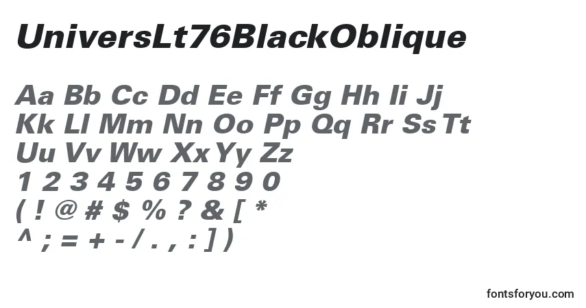 Czcionka UniversLt76BlackOblique – alfabet, cyfry, specjalne znaki
