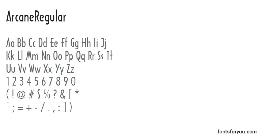 Schriftart ArcaneRegular – Alphabet, Zahlen, spezielle Symbole