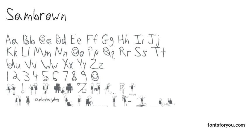 Czcionka Sambrown – alfabet, cyfry, specjalne znaki