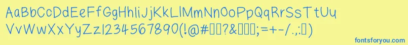 フォントLazyfont – 青い文字が黄色の背景にあります。