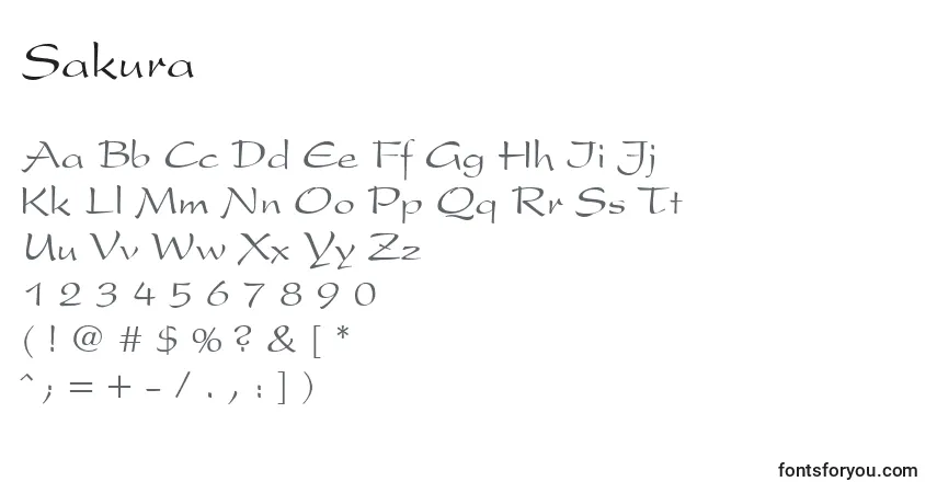 Schriftart Sakura – Alphabet, Zahlen, spezielle Symbole