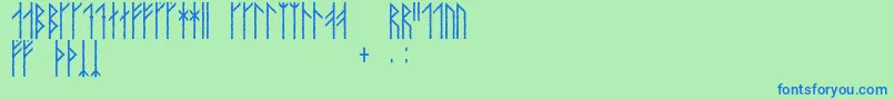 Orkahaug-Schriftart – Blaue Schriften auf grünem Hintergrund