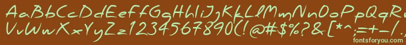 フォントPfscandalproBold – 緑色の文字が茶色の背景にあります。