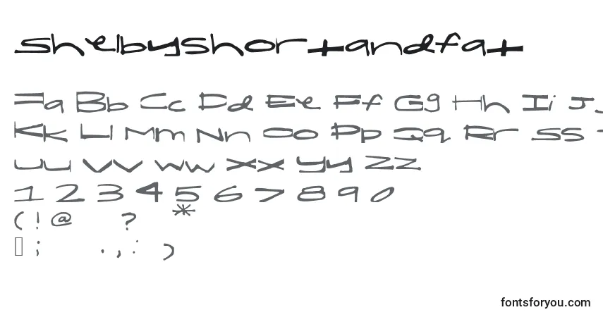 Czcionka Shelbyshortandfat – alfabet, cyfry, specjalne znaki