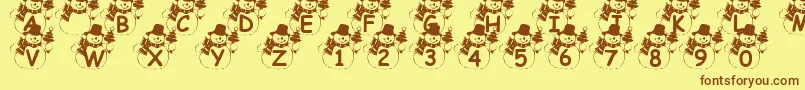 フォントSummersSnowman – 茶色の文字が黄色の背景にあります。