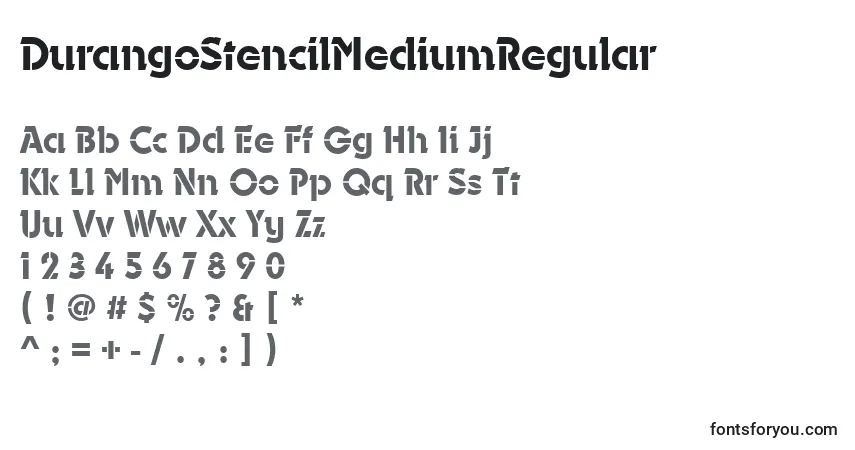 Czcionka DurangoStencilMediumRegular – alfabet, cyfry, specjalne znaki