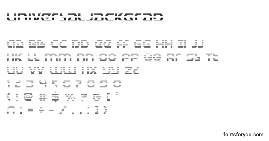 characters of universaljackgrad font, letter of universaljackgrad font, alphabet of  universaljackgrad font