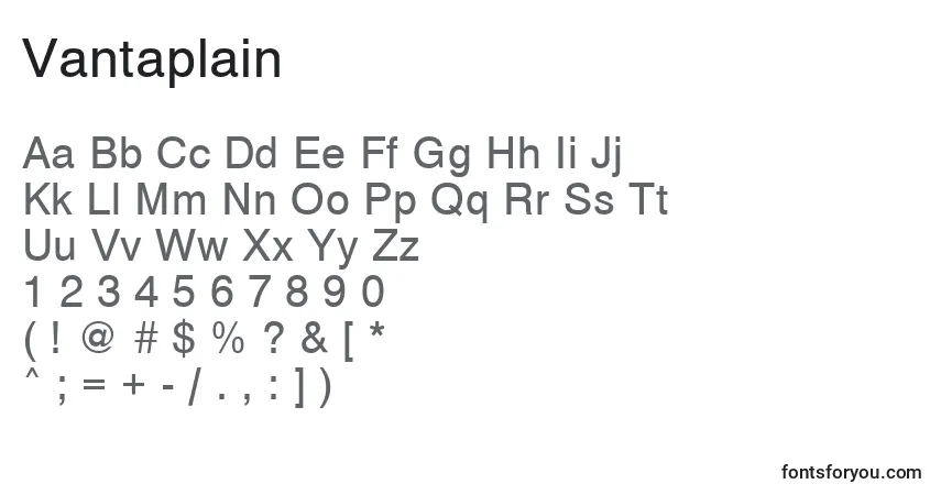 characters of vantaplain font, letter of vantaplain font, alphabet of  vantaplain font
