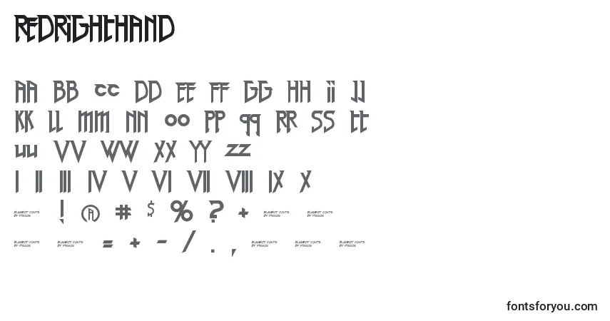 characters of redrighthand font, letter of redrighthand font, alphabet of  redrighthand font