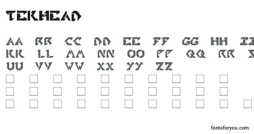 characters of tekhead font, letter of tekhead font, alphabet of  tekhead font