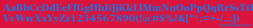 PhotinaMtBold-Schriftart – Blaue Schriften auf rotem Hintergrund
