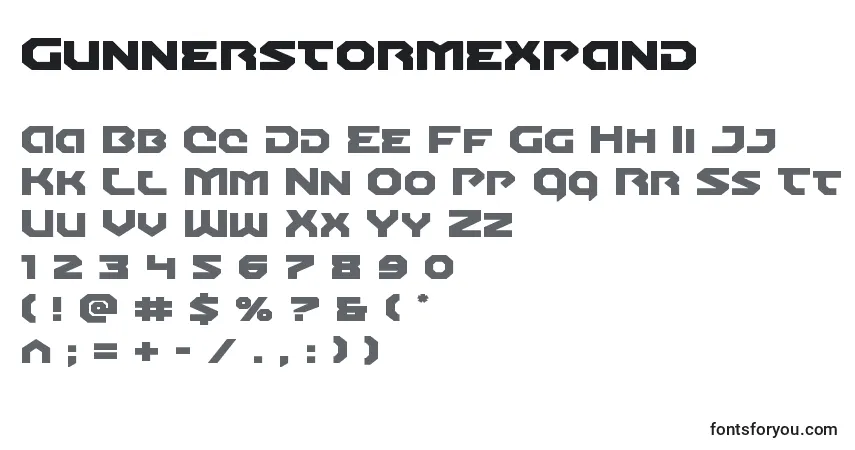 Шрифт Gunnerstormexpand – алфавит, цифры, специальные символы