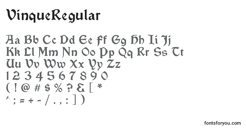 Schriftart VinqueRegular – Alphabet, Zahlen, spezielle Symbole