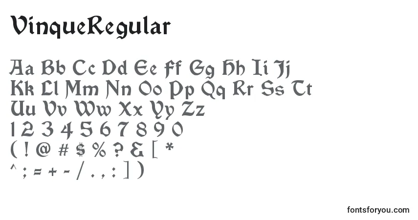 A fonte VinqueRegular – alfabeto, números, caracteres especiais