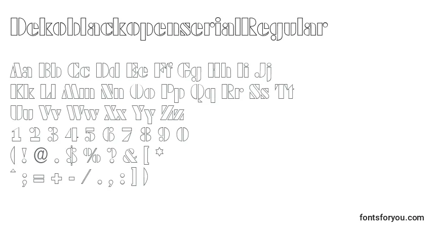 A fonte DekoblackopenserialRegular – alfabeto, números, caracteres especiais