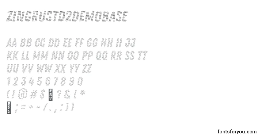 A fonte Zingrustd2demoBase – alfabeto, números, caracteres especiais
