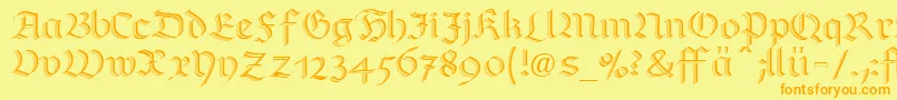 フォントRichmondzierschriftLtDfr – オレンジの文字が黄色の背景にあります。