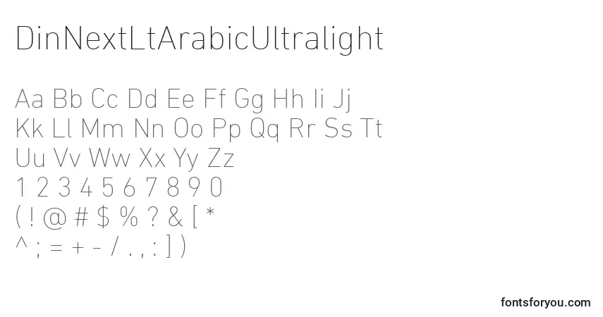 Czcionka DinNextLtArabicUltralight – alfabet, cyfry, specjalne znaki