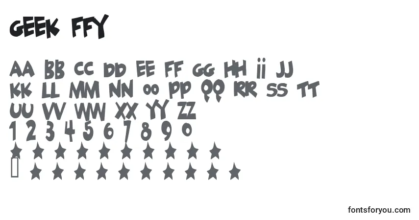 Schriftart Geek ffy – Alphabet, Zahlen, spezielle Symbole