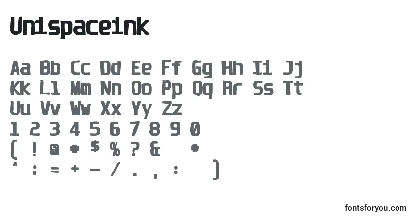 Schriftart Unispaceink – Alphabet, Zahlen, spezielle Symbole