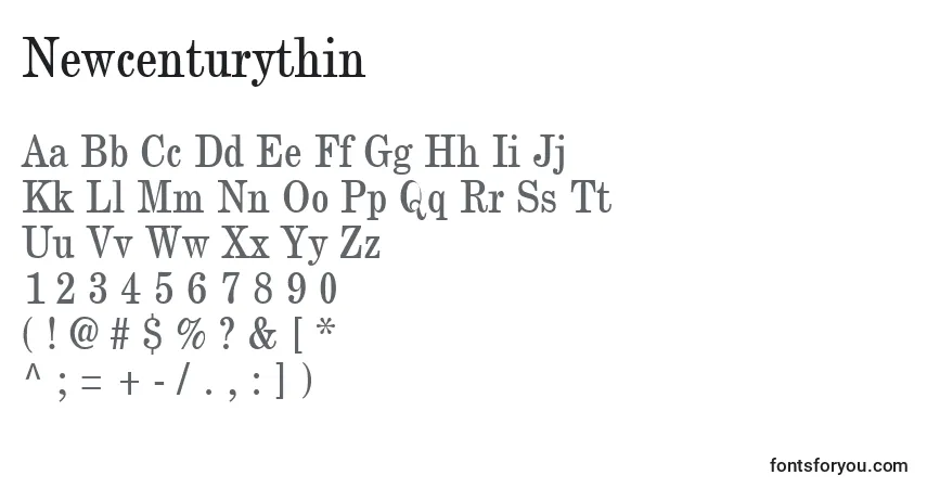 Schriftart Newcenturythin – Alphabet, Zahlen, spezielle Symbole