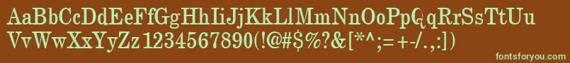 フォントNewcenturythin – 緑色の文字が茶色の背景にあります。