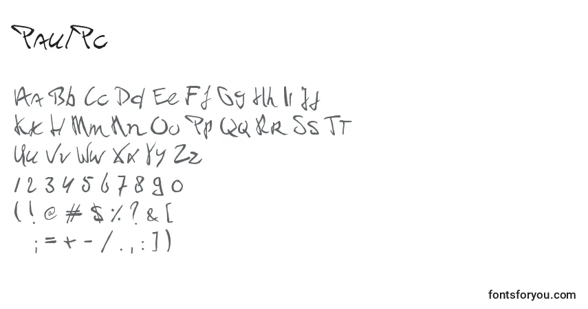 A fonte PaulPc – alfabeto, números, caracteres especiais