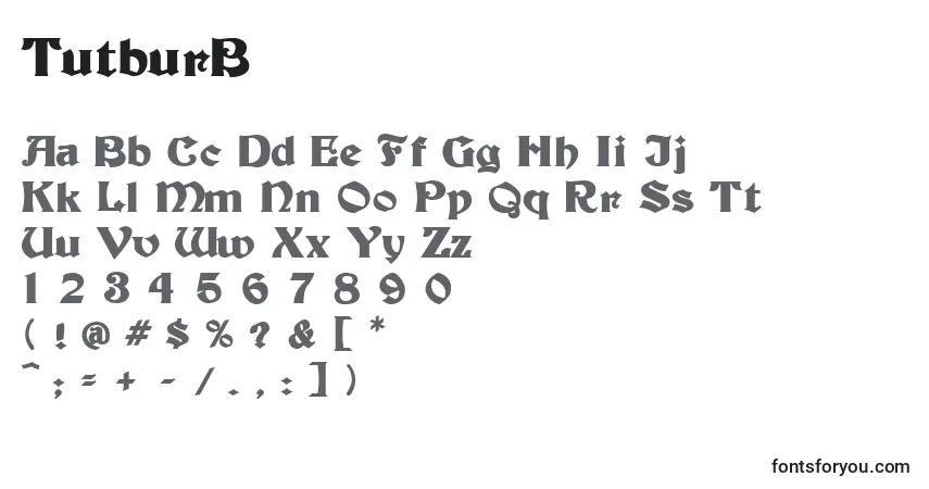 Schriftart TutburB – Alphabet, Zahlen, spezielle Symbole