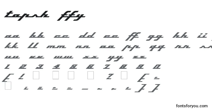 Schriftart Topsh ffy – Alphabet, Zahlen, spezielle Symbole