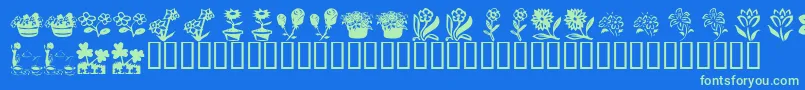 KrKatsFlowers4 Font – Green Fonts on Blue Background