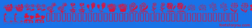 KrKatsFlowers4 Font – Red Fonts on Blue Background