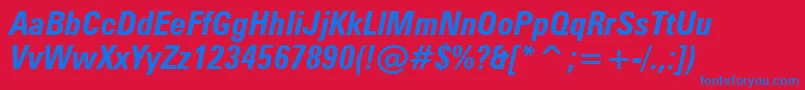 ZurichBoldCondensedItalicBt-Schriftart – Blaue Schriften auf rotem Hintergrund