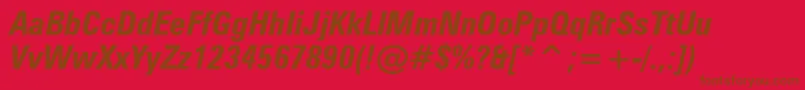 Fonte ZurichBoldCondensedItalicBt – fontes marrons em um fundo vermelho