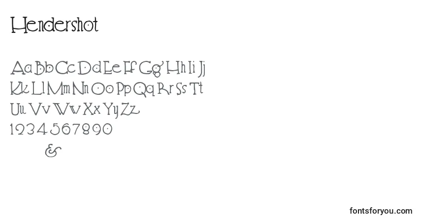 Czcionka Hendershot – alfabet, cyfry, specjalne znaki