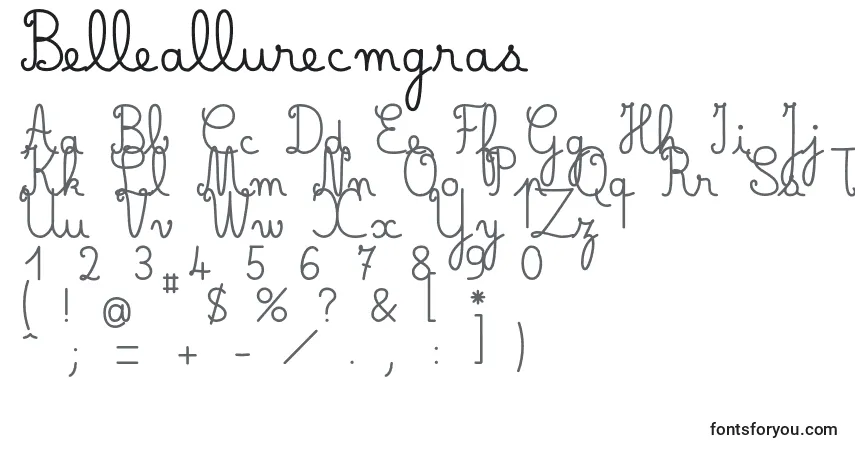 Czcionka Belleallurecmgras – alfabet, cyfry, specjalne znaki