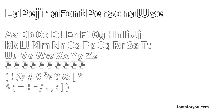 A fonte LaPejinaFontPersonalUse (102054) – alfabeto, números, caracteres especiais